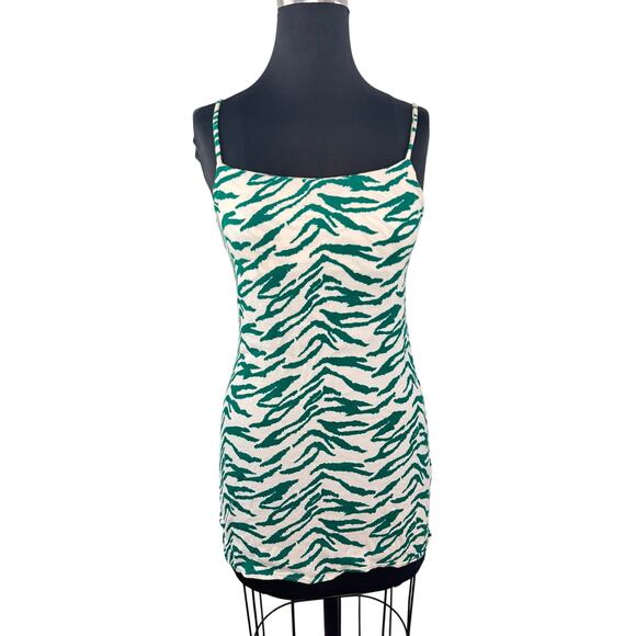 Reformation Green White Lindsay Dress Zebra Spaghetti Strap Party/Cocktail Sz 4 - Picture 1 of 8
